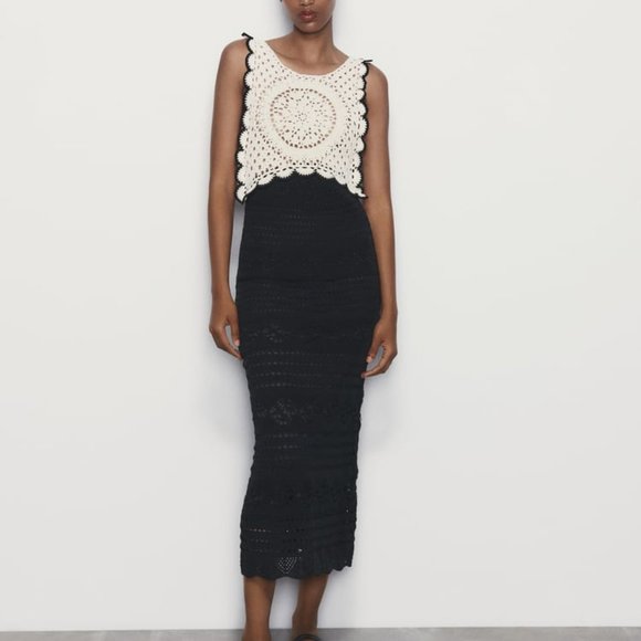 NWT BLACK AND WHITE SUPER CUTE CHENILLE OPEN BACK DRESS - Picture 3 of 9